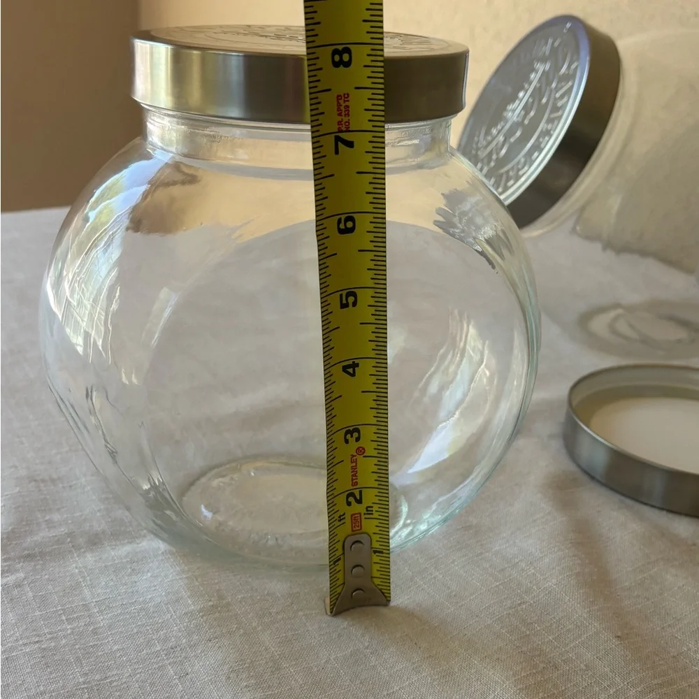 Set of 3 Clear Glass Storage Jars with Silver Metal Lids
